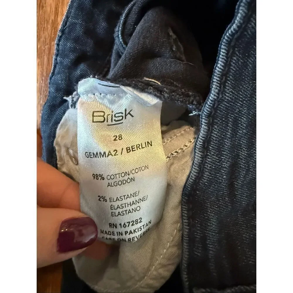 Brisk high rise stretch flared dark wash jeans 28